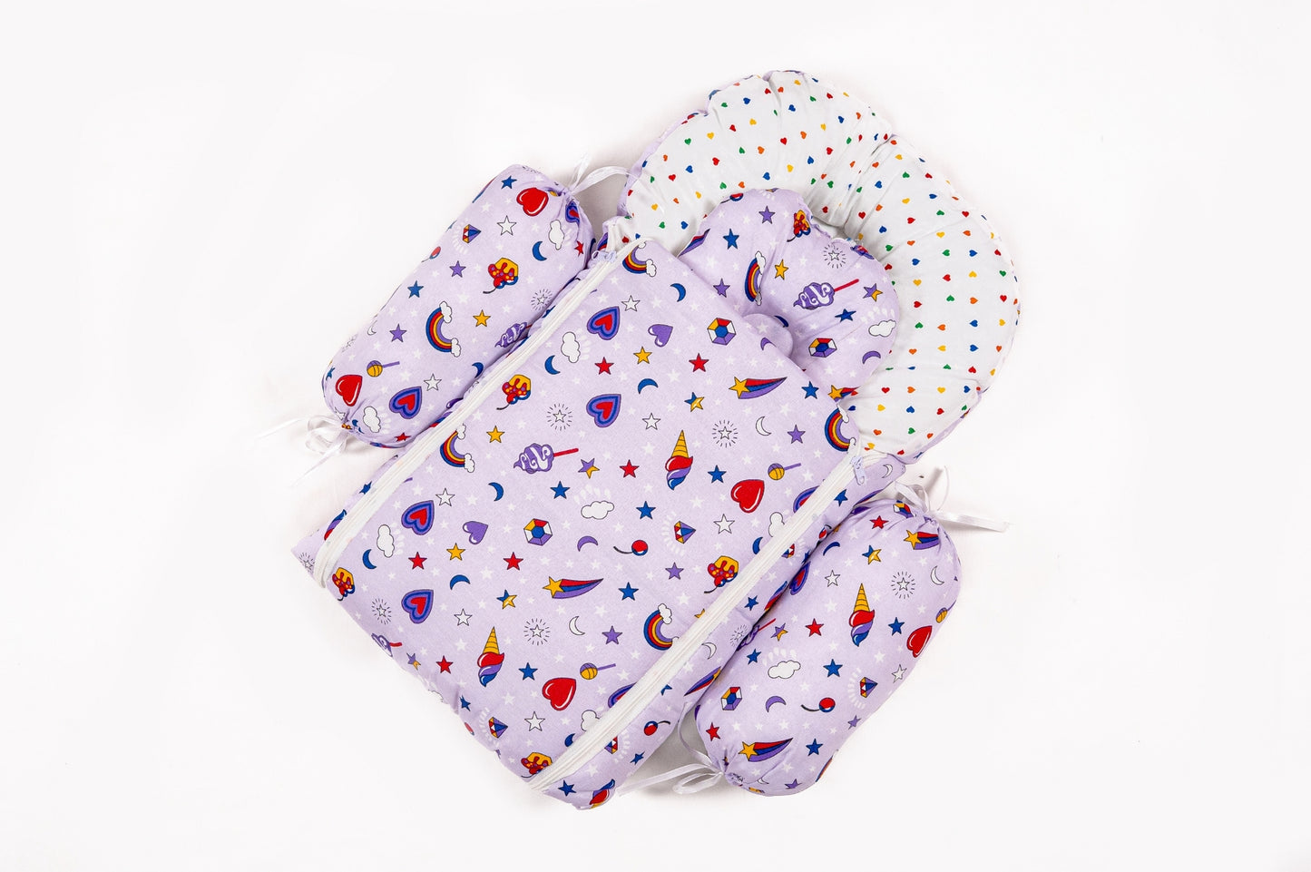 8-Piece Baby Bedding Set – Colorful Rainbow Print - Light purple