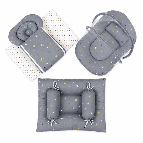 8 piece star print grey baby bedding set with mattress sleeping bag mosquito net bed and pillows