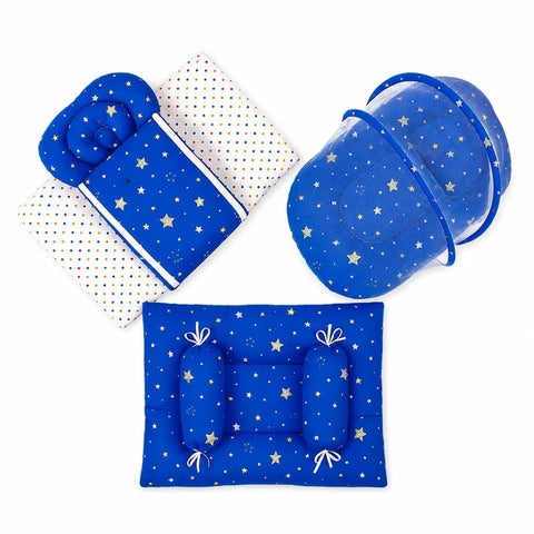8 piece star print dark blue baby bedding set with mattress sleeping bag mosquito net bed and pillows