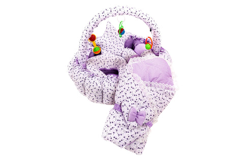 10 Piece Baby Snuggle Bed Set with Net & Toys - Purple Floral