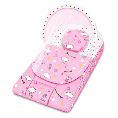 2 in 1 baby carry nest with mosquito net in pink cloud print