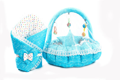 10 Pcs Round Flower Baby Bedding Set - Self - Sky Blue