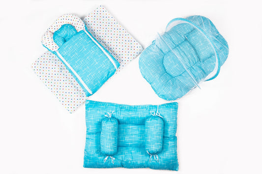 8-Piece Baby Bedding Set – Stripe Print - Bright Blue