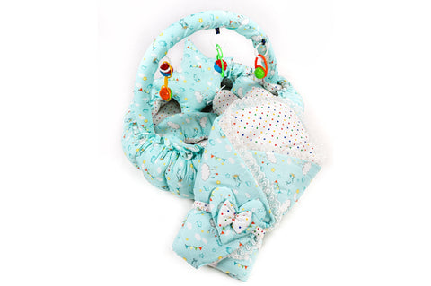 10 Piece Baby Snuggle Bed Set with Net & Toys - Green Cloud