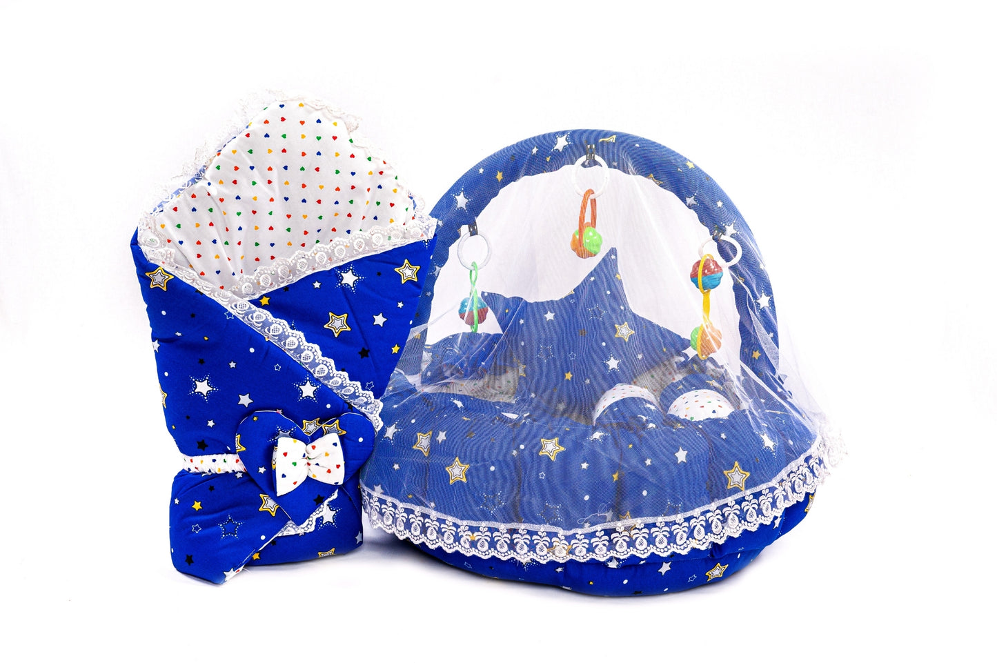 10 Pcs Round Flower Baby Bedding Set - Star - Royal Blue