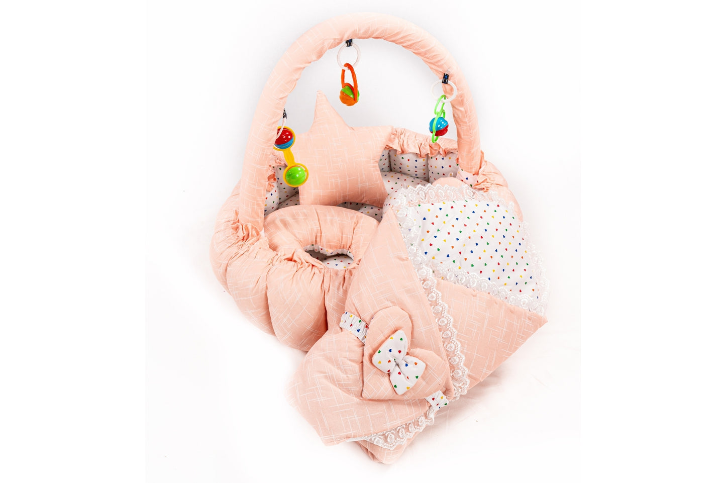 10 Pcs Round Flower Baby Bedding Set - Self - Peach