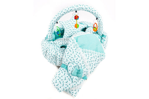 10 Piece Baby Snuggle Bed Set with Net & Toys - Green Floral