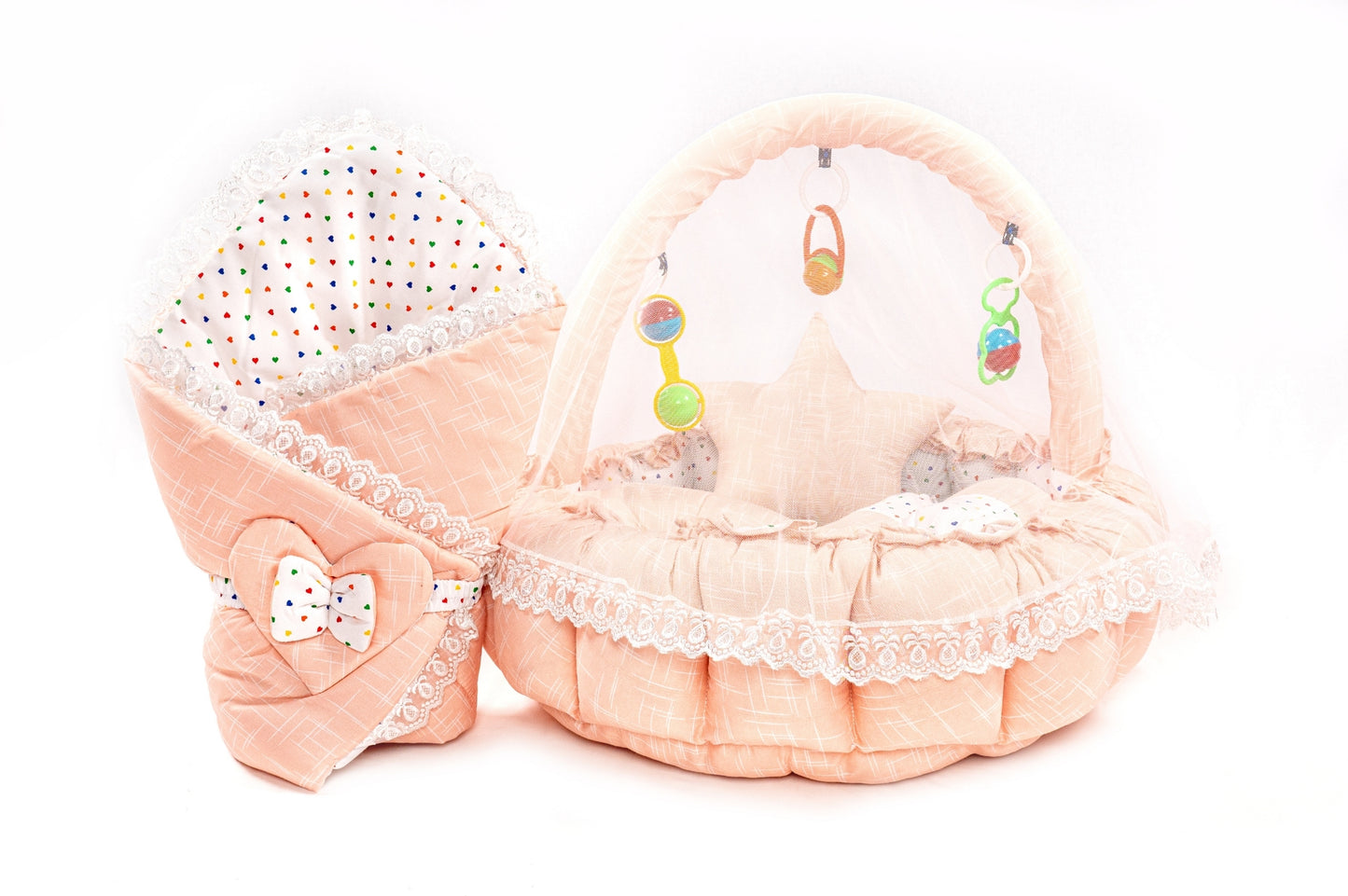 10 Pcs Round Flower Baby Bedding Set - Self - Peach