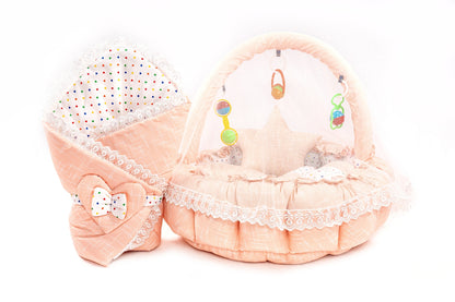 10 Pcs Round Flower Baby Bedding Set - Self - Peach