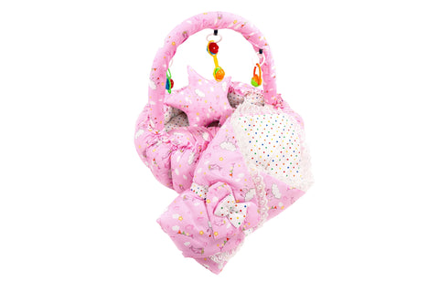 10 Piece Baby Snuggle Bed Set with Net & Toys - Pink Cloud