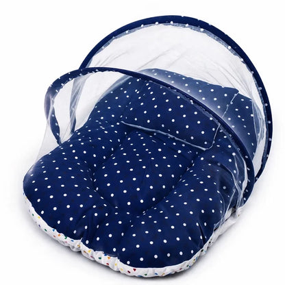 8-Piece Baby Carry Nest Set with Mosquito Net – Polka Dot - Dark Blue
