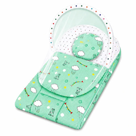2 in 1 baby carry nest with mosquito net in green cloud print