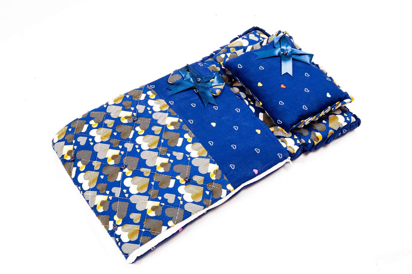 2-Piece Modern Baby Bedding Set – Navy Blue Heart Print