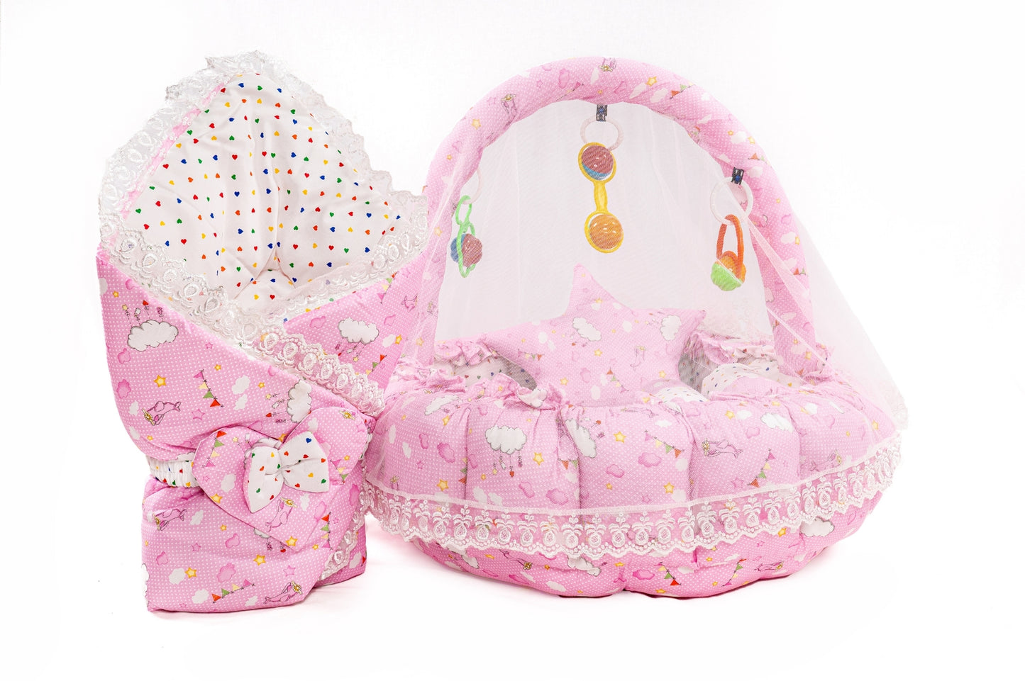 10 Pcs Round Flower Baby Bedding Set - Cloud - Pink