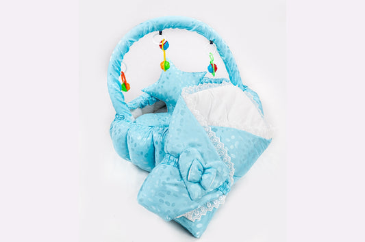 10 Pcs Round Flower Baby Bedding Set - Blue