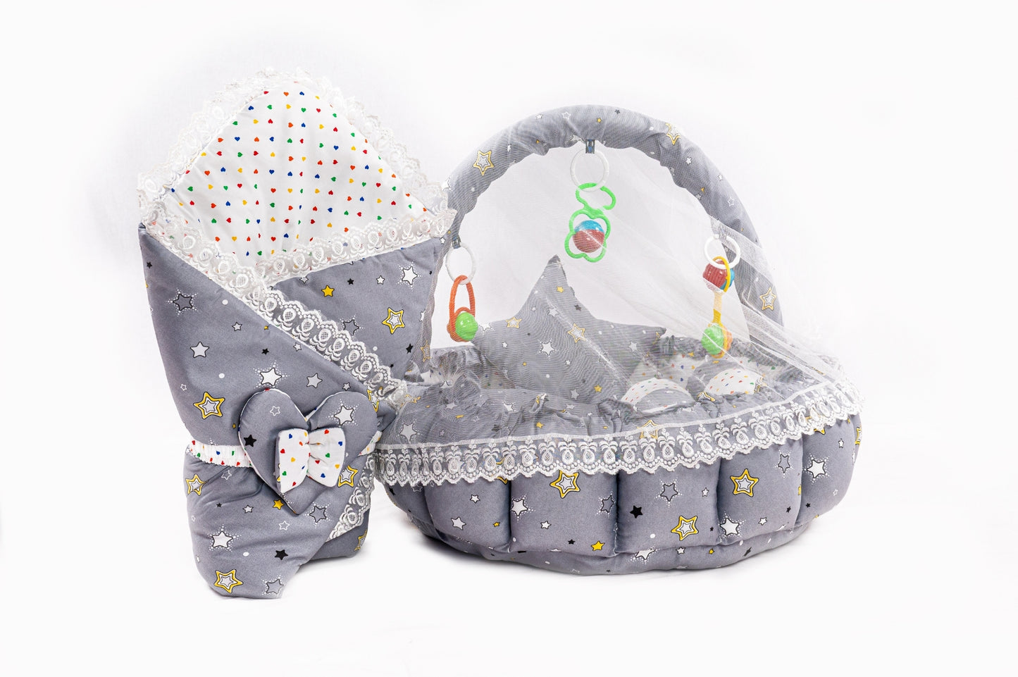 10 Pcs Round Flower Baby Bedding Set - Star - Grey