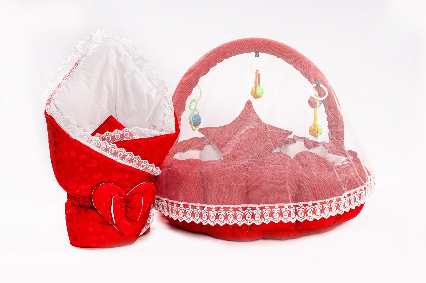 10 Pcs Round Flower Baby Bedding Set - Red