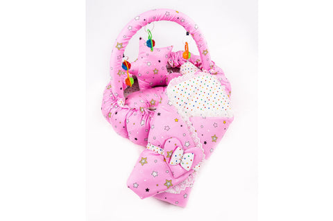 10 Piece Baby Snuggle Bed Set with Net & Toys - Pink Star