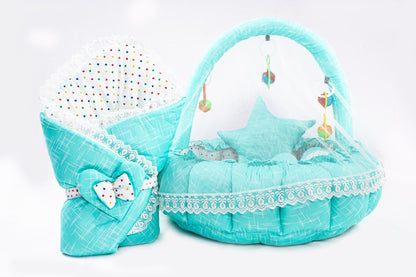 10 Pcs Round Flower Baby Bedding Set - Self - Green