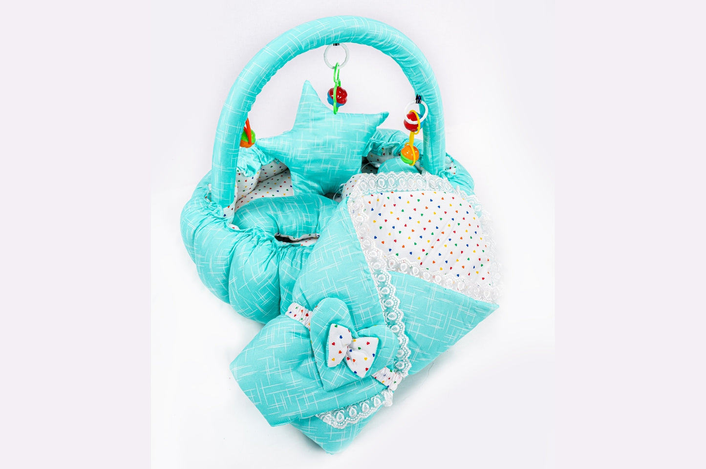 10 Pcs Round Flower Baby Bedding Set - Self - Green