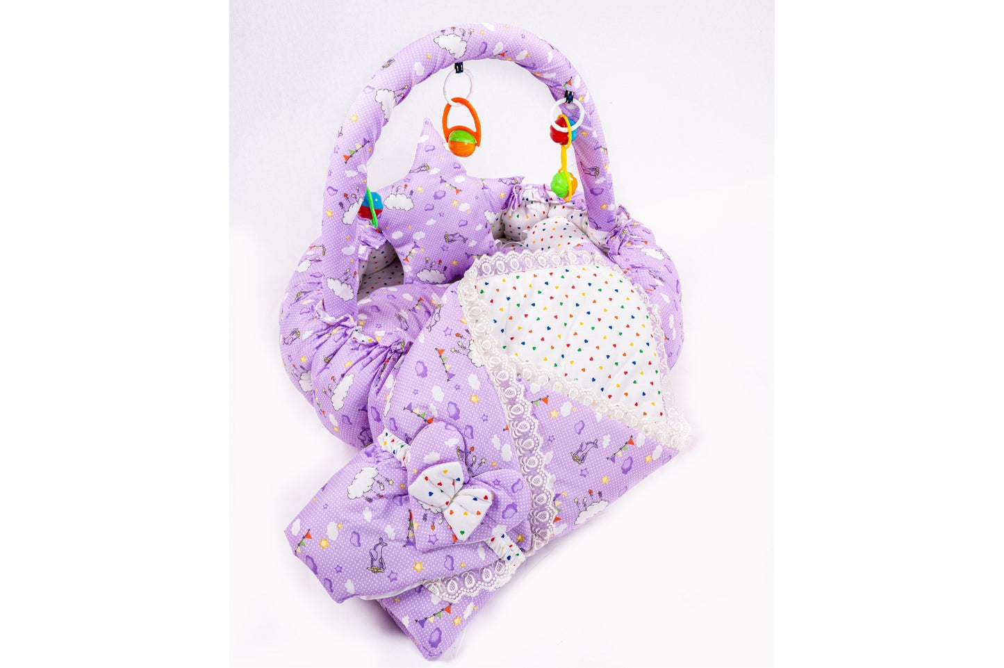 10 Pcs Round Flower Baby Bedding Set - Cloud - Purple