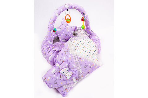 10 Piece Baby Snuggle Bed Set with Net & Toys - Purple Cloud