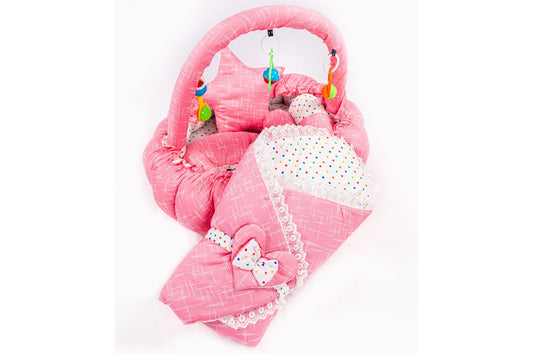10 Pcs Round Flower Baby Bedding Set - Self - Pink