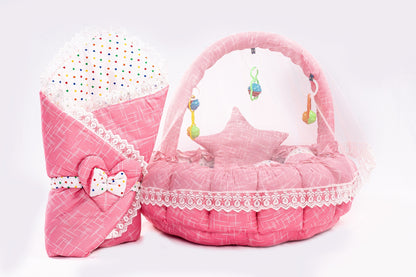 10 Pcs Round Flower Baby Bedding Set - Self - Pink