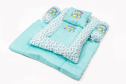 8-Piece Baby Bedding Set – Flower Print - Pastel green