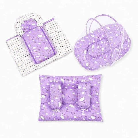 8 piece cloud print purple baby bedding set with mattress sleeping bag mosquito net bed and pillows