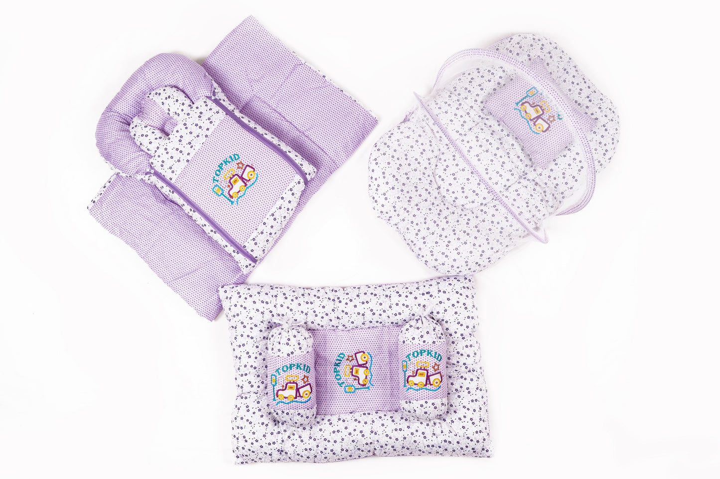 8-Piece Baby Bedding Set – Flower Print - Light Purple