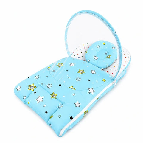 2 in 1 baby carry nest with mosquito net in sky blue star print