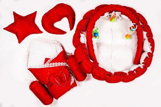 10 Pcs Round Flower Baby Bedding Set - Red