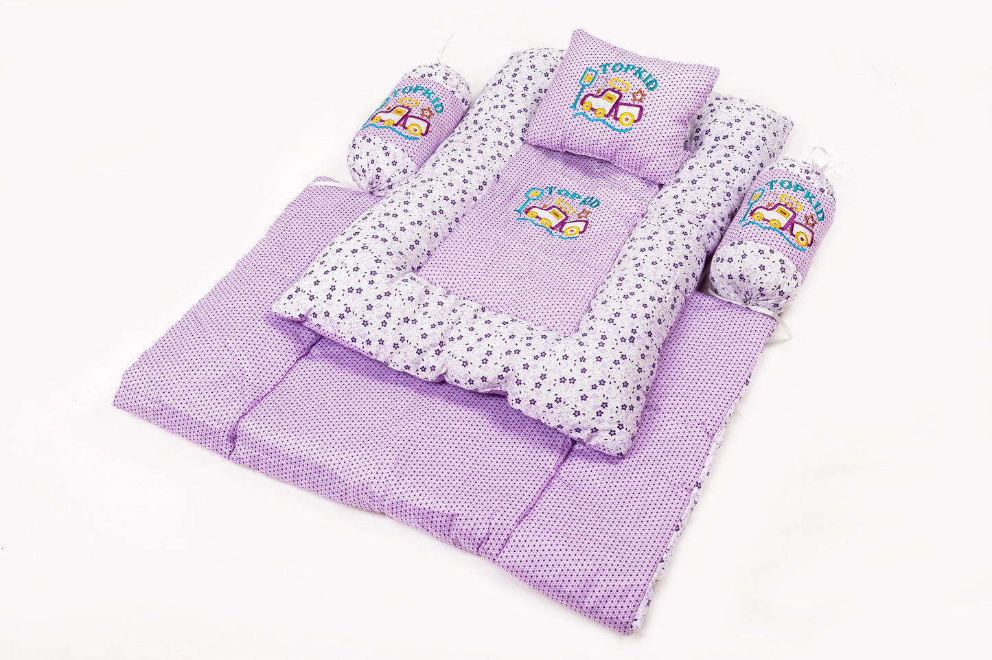 8-Piece Baby Bedding Set – Flower Print - Light Purple