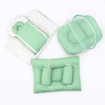 8-Piece Baby Carry Nest Set with Mosquito Net – Polka Dot - Green