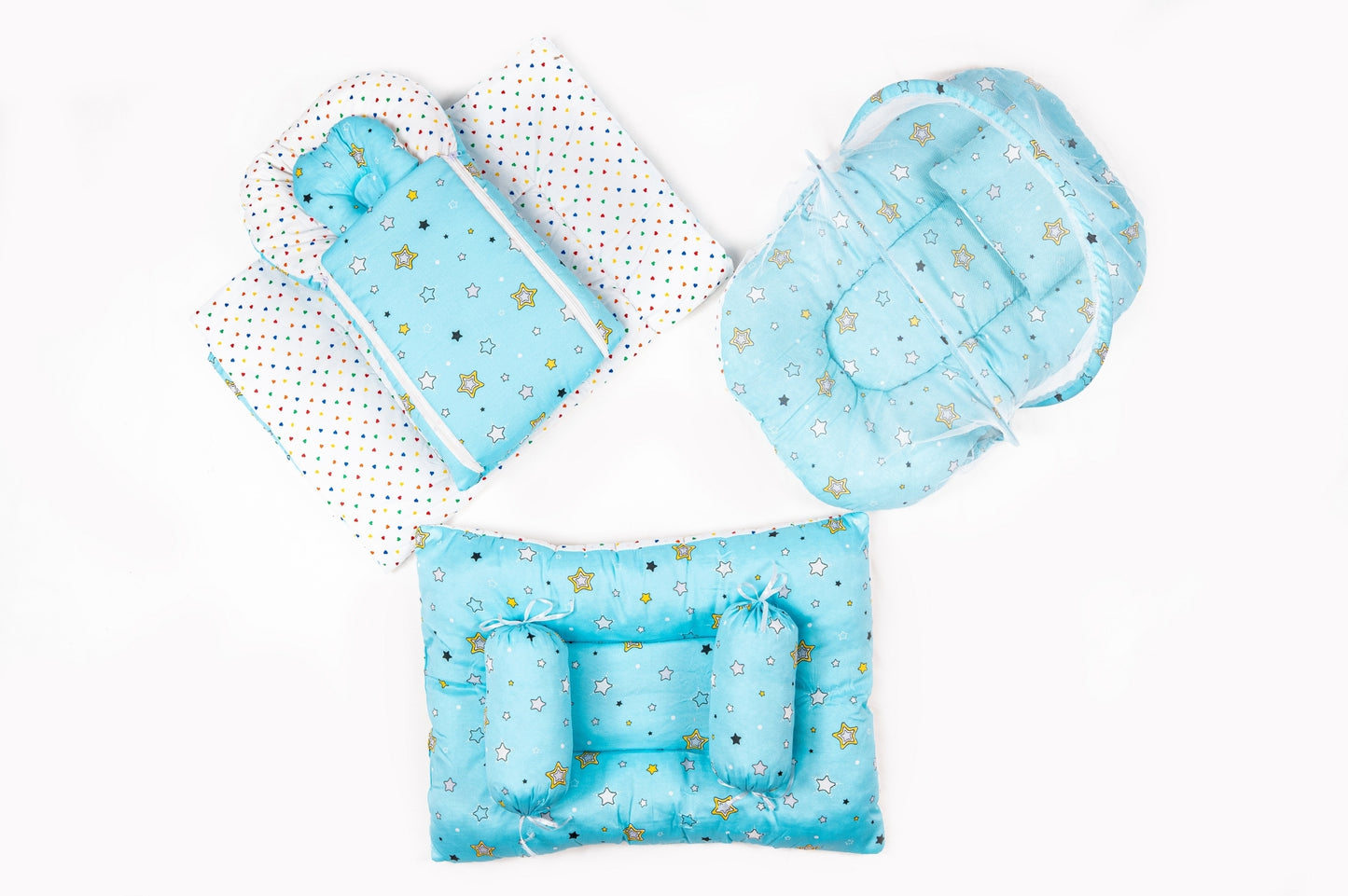 8-Piece Baby Bedding Set – Starry Print - Light Blue