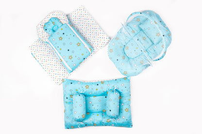 8-Piece Baby Bedding Set – Starry Print - Light Blue