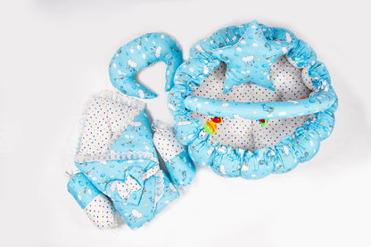 10 Pcs Round Flower Baby Bedding Set - Sky Blue