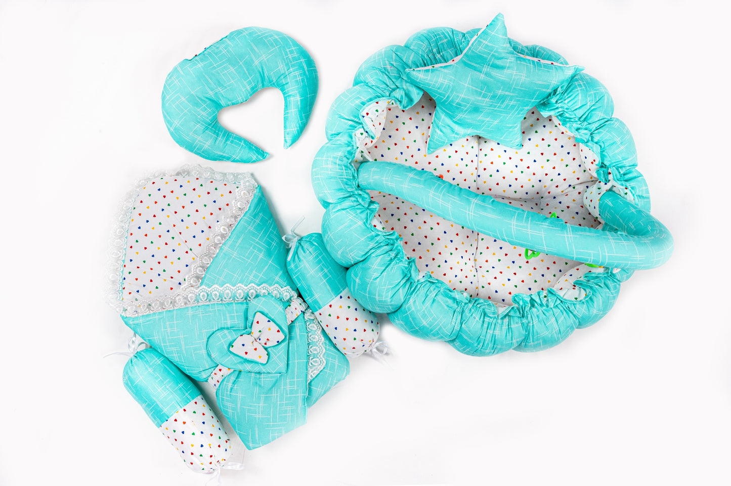 10 Pcs Round Flower Baby Bedding Set - Self - Green