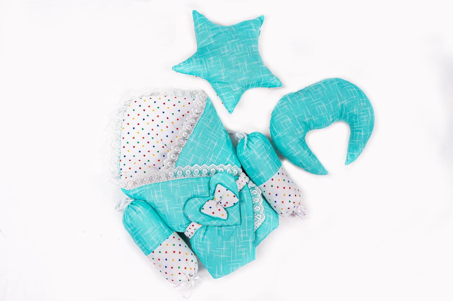 10 Pcs Round Flower Baby Bedding Set - Self - Green