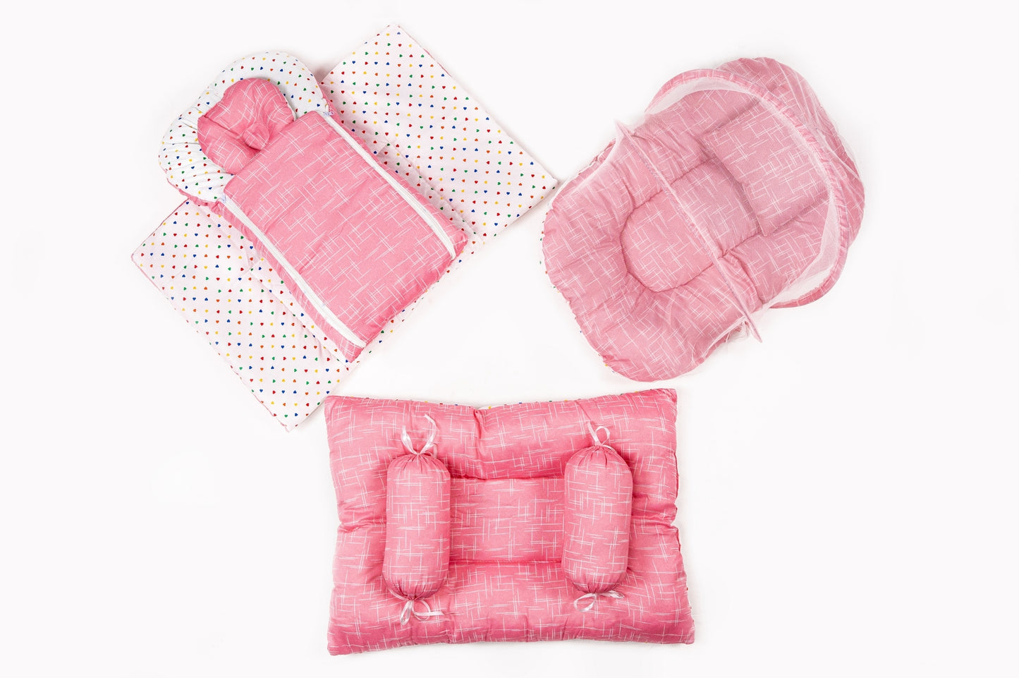 8-Piece Baby Bedding Set – Stripe Print - Bright Pink