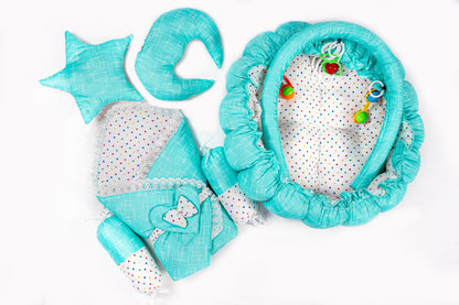 10 Pcs Round Flower Baby Bedding Set - Self - Green