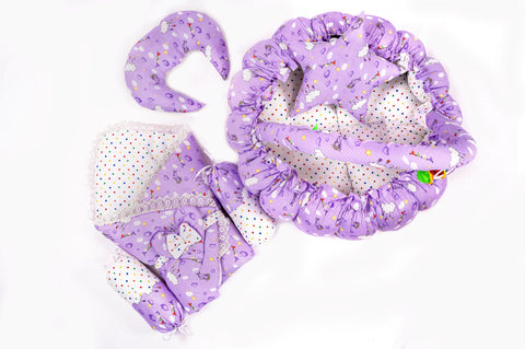 Purple cloud print carry nest moon pillow star pillow bolsters and rattle toys set