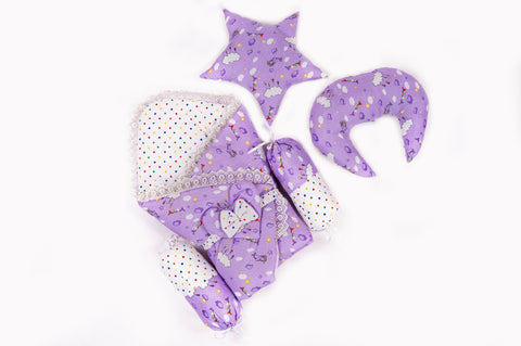 10 Piece Baby Snuggle Bed Set with Net & Toys - Purple Cloud