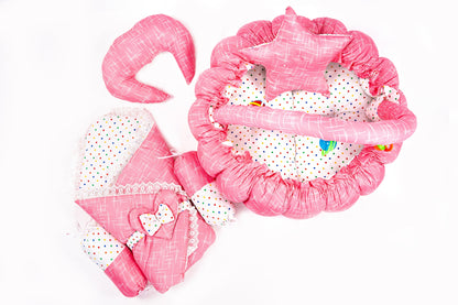 10 Pcs Round Flower Baby Bedding Set - Self - Pink