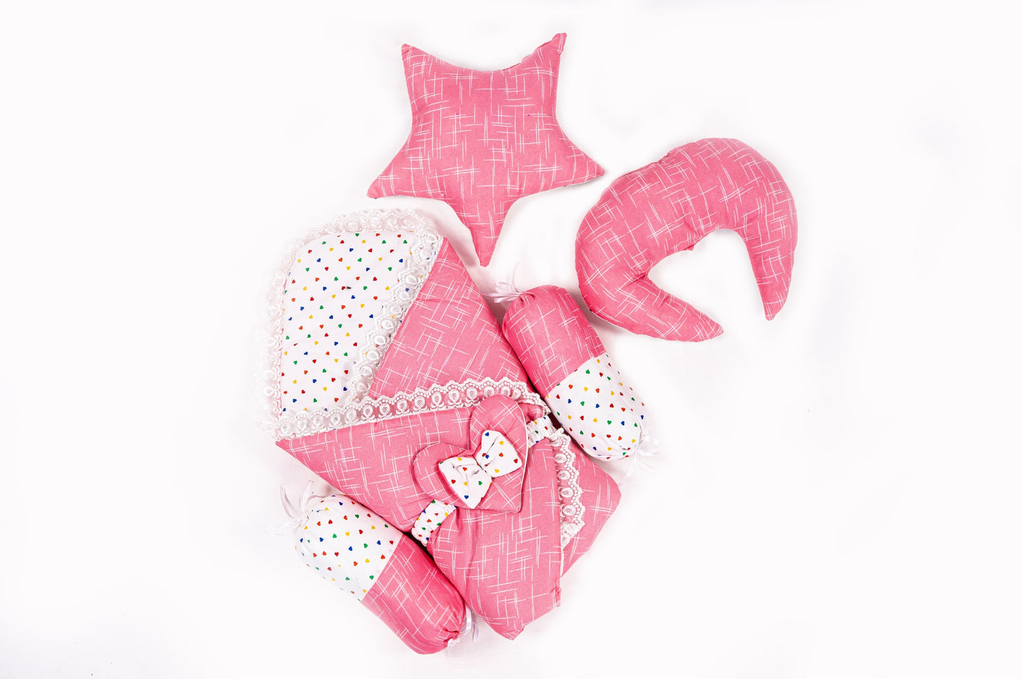 10 Pcs Round Flower Baby Bedding Set - Self - Pink