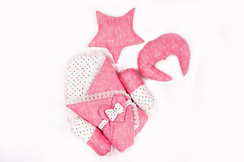 10 Pcs Round Flower Baby Bedding Set - Self - Pink