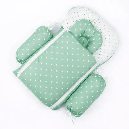 8-Piece Baby Carry Nest Set with Mosquito Net – Polka Dot - Green