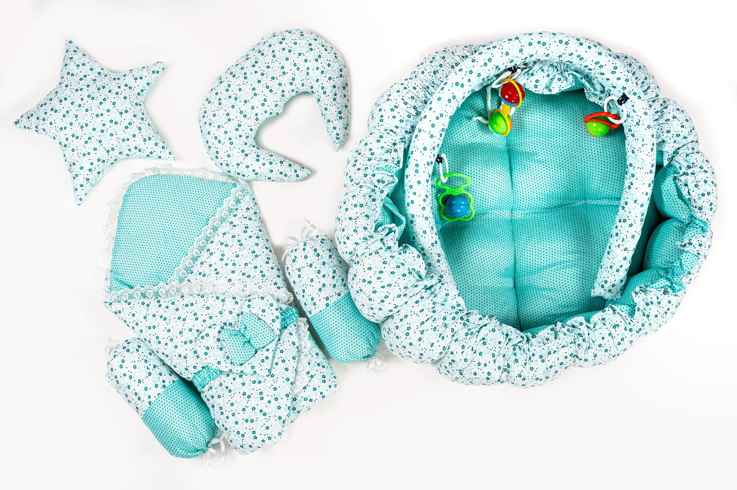 10 Pcs Round Flower Baby Bedding Sett - Flower - Green