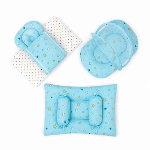 8 piece star print sky blue baby bedding set with mattress sleeping bag mosquito net bed and pillows